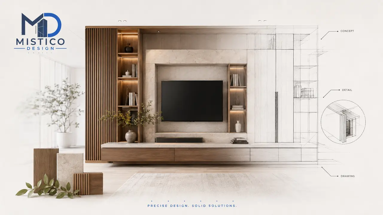 Media wall concept and technical drawing