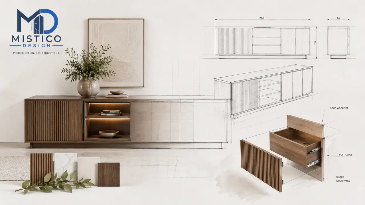 Sideboard design with drawer construction detail