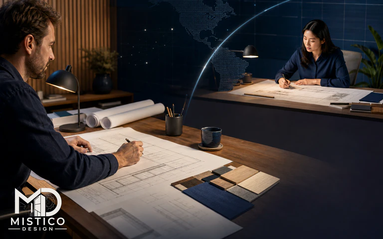 CAD drafting workspace with technical millwork drawings and documentation