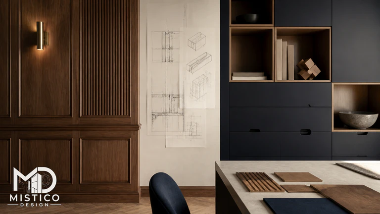 Comparison of joinery and casework drawings with cabinet details and construction sections