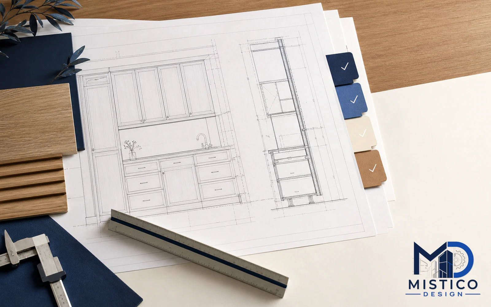 Millwork shop drawing checklist with technical drafting documents