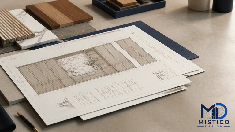 Millwork submittal drawing package with marked elevations and approval review notes