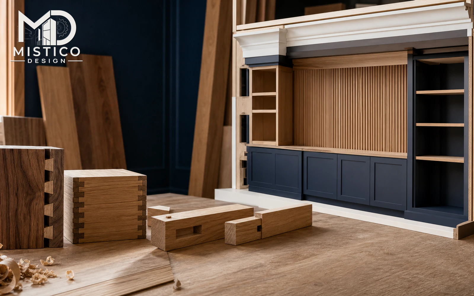 Joinery and millwork construction details in a technical drawing workspace