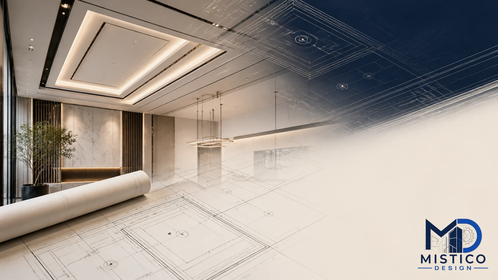 Reflected ceiling plan coordinated with interior layout and lighting reference points
